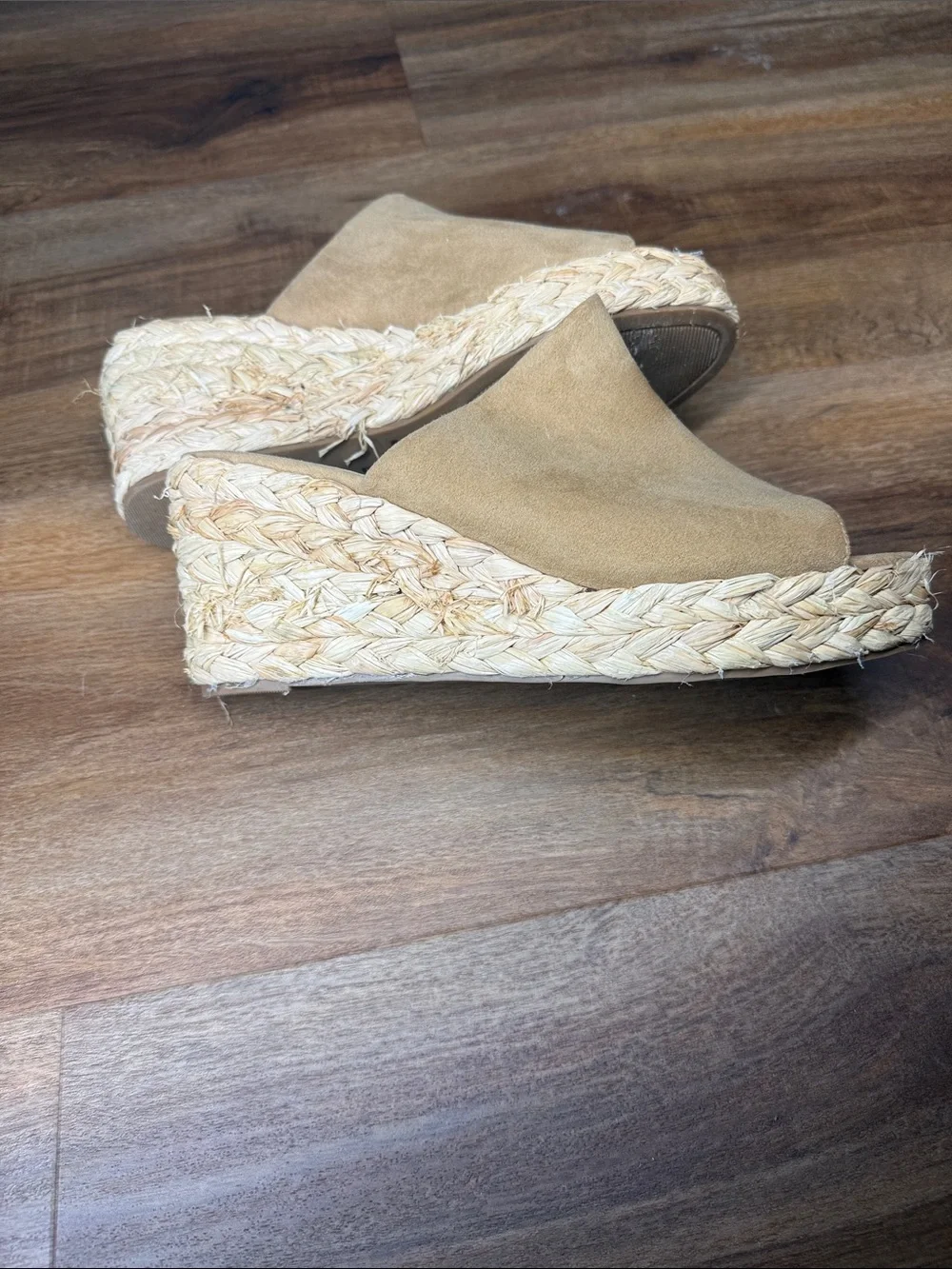 VENUS Beige Suede Espadrille Wedge Mule